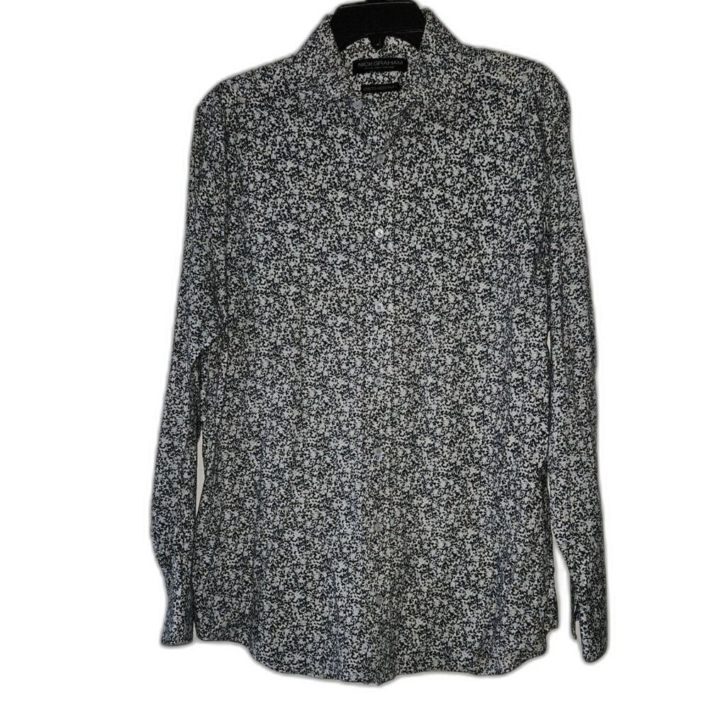 NICK GRAHAM Wrinkle Free Stretch Floral Dress Shirt 34-35